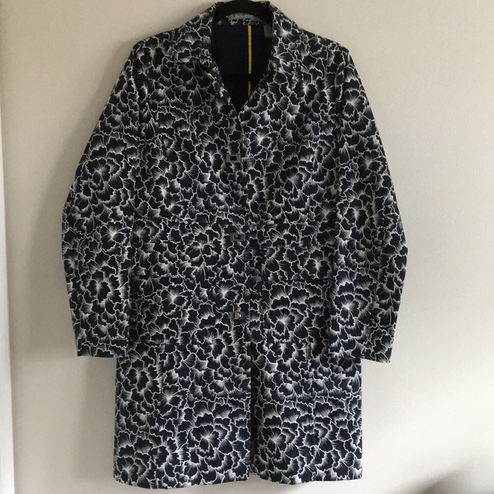 Navy Flowered Trench Coat